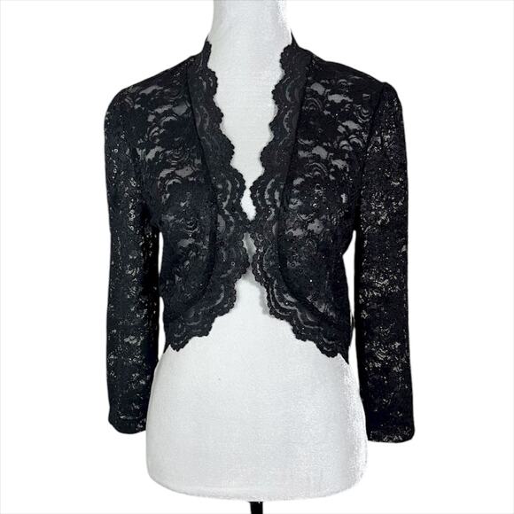 Jessica Howard Black Lace 3/4 Sleeve Bolero Jacket Size Large NWT - Picture 2 of 9